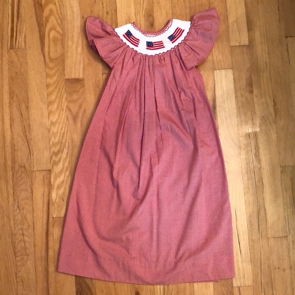 Smocked ๐บ๐ธ Flag Dress Girls size 5 - Picture 2 of 4
